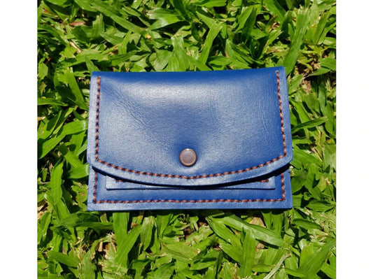 Monedero azul hilo café